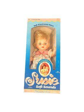 Susie Soft Sounds Baby Doll #201 Blue and White Dress Fisher Price - NEW in Box